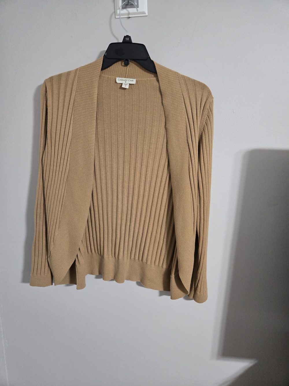 Coldwater Creek Women's Tan Ribbed Open-Front Cardigan